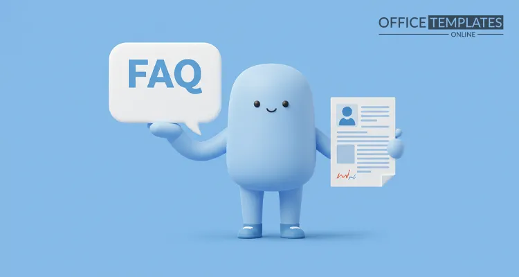A character holding a resume and a question mark, representing resume FAQs for freshers.