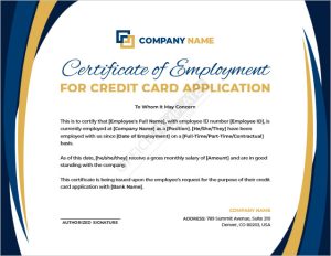 Certificate of Employment for Credit Card Application