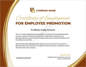 Certificate of Employment for Employee Promotion