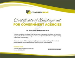 Certificate of Employment for Government Agencies