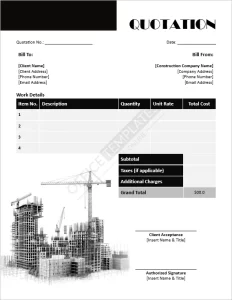 Construction Work Quotation Template