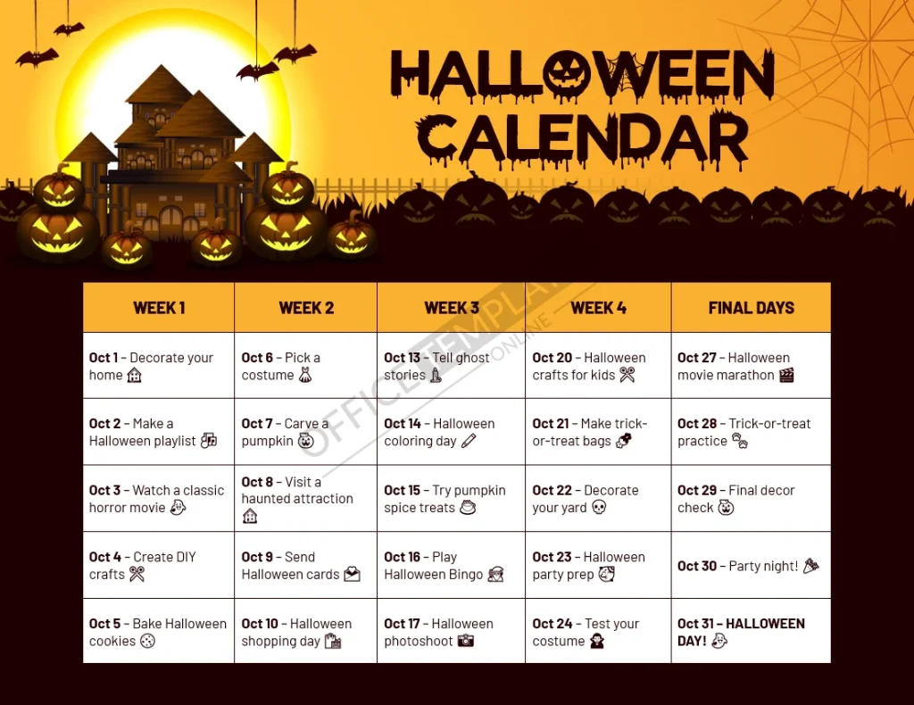 Halloween Calendar Template