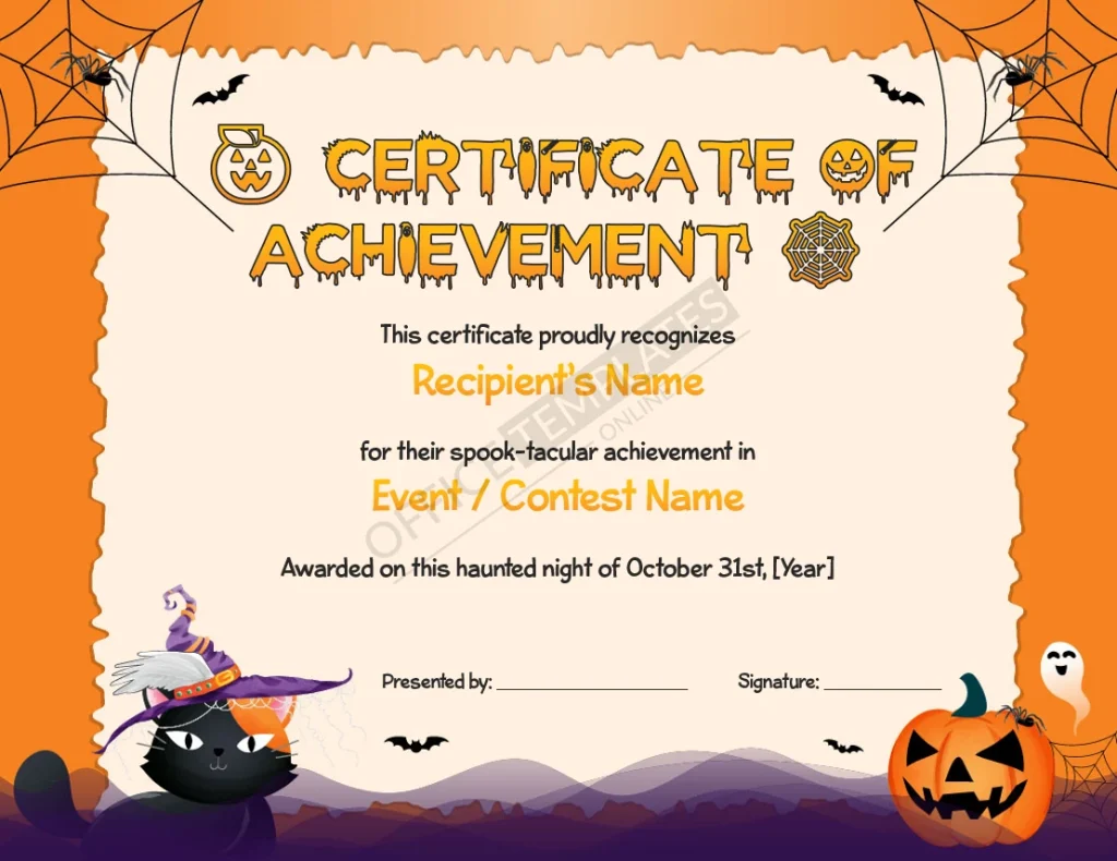 Halloween Certificate of Achievement
