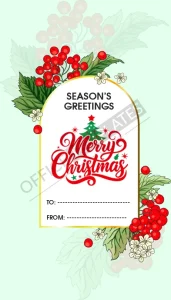 Free Poinsettia & Holly Border Christmas Gift Tag Template (Word)