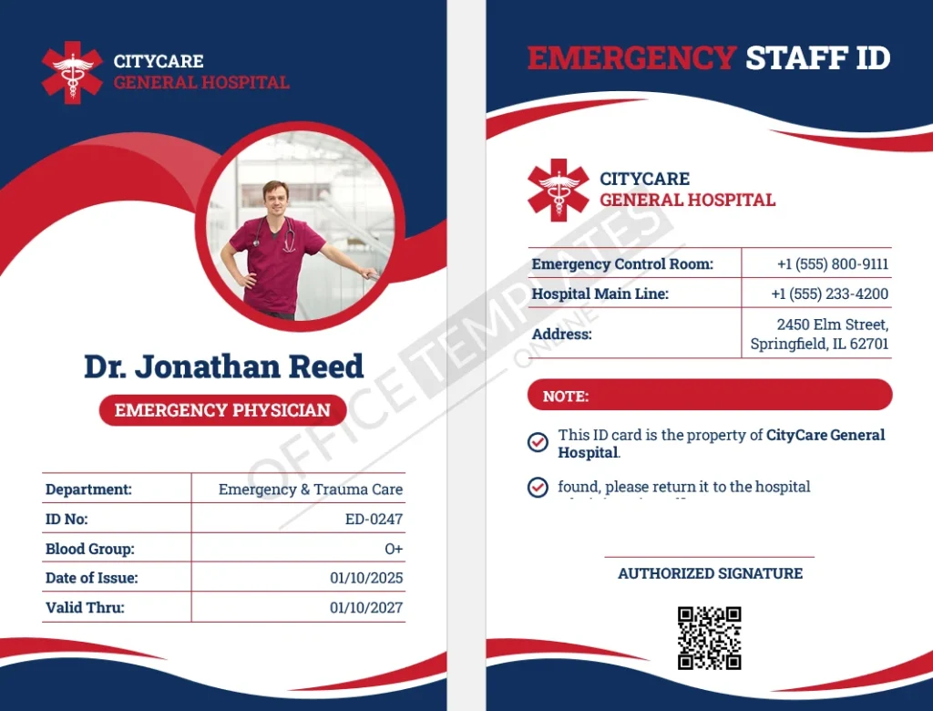Emergency Department Staff / Emergency Physician ID Card Template