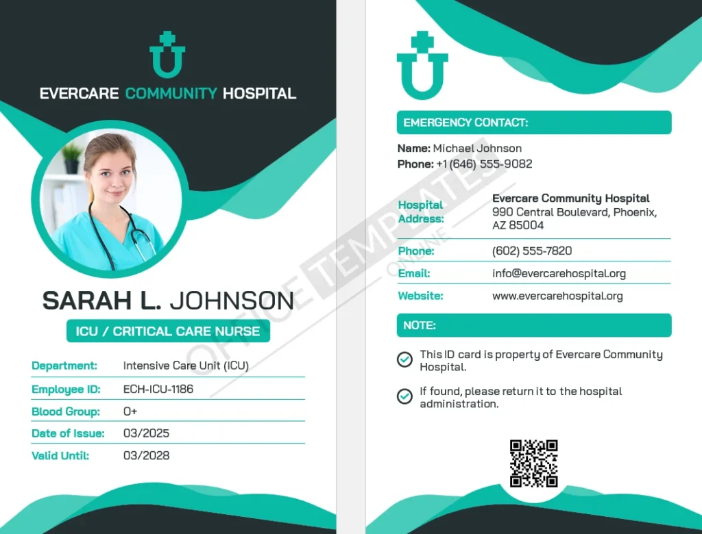 ICU / Critical Care Nurse ID Card Template