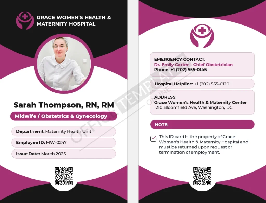 Midwife / Obstetrics & Gynecology Nurse ID Card Template