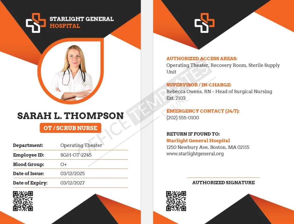 OT / Scrub Nurse ID Badge Template for Operating Theaters