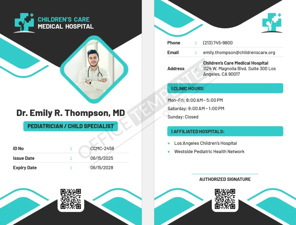 Pediatrician / Child Specialist ID Card Template