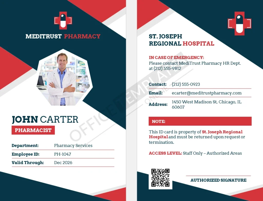 Pharmacist / Pharmacy Services ID Card Template