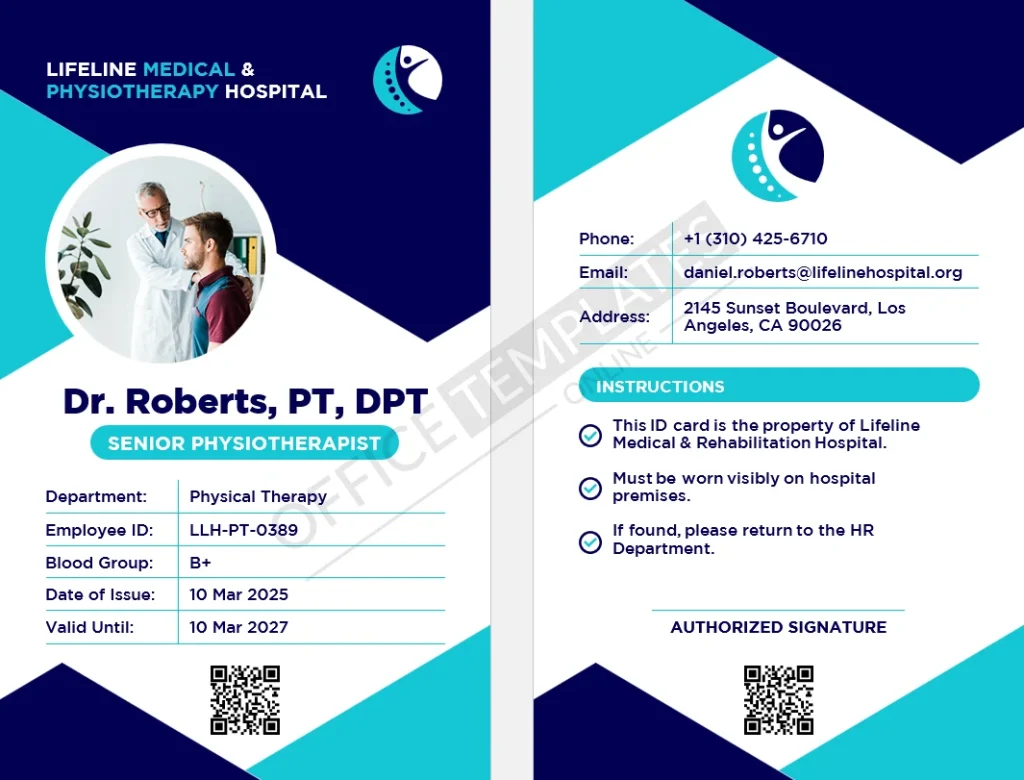 Senior Physiotherapist / Physical Therapy ID Card Template