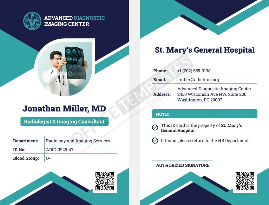Radiology Technician ID Card Template for MS Word
