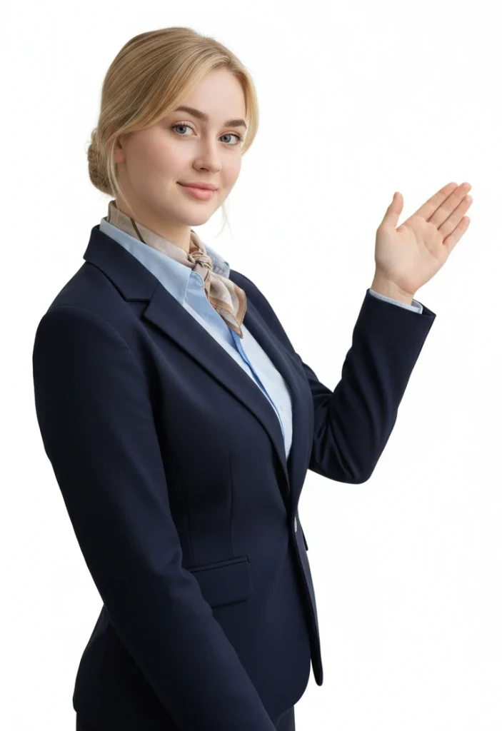 School professional gesturing toward information area for frequently asked questions