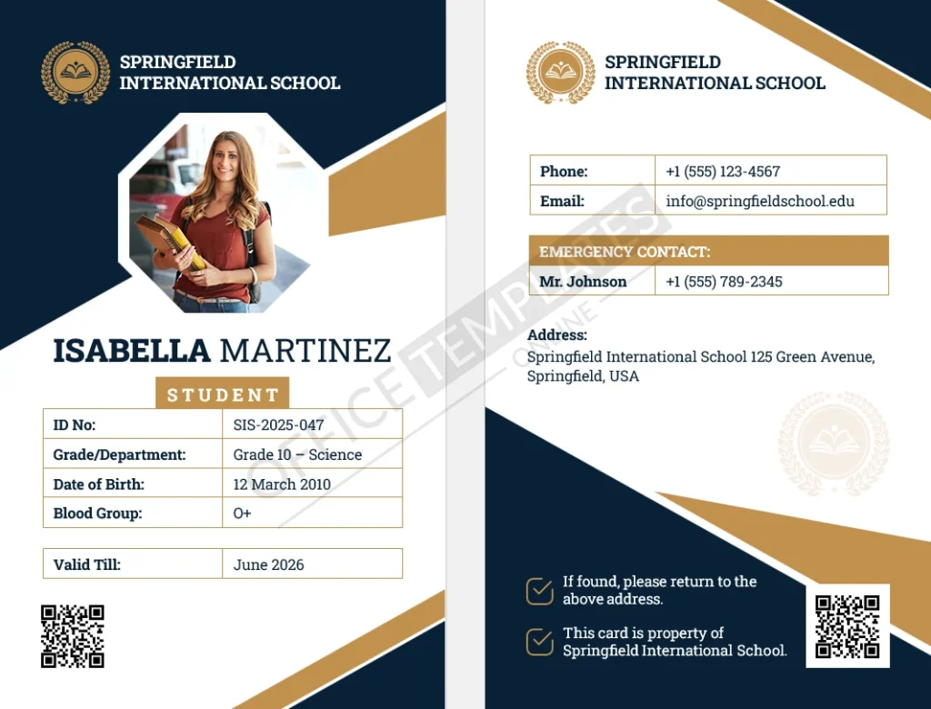 Educational Institution ID Card Template for Word (Print-Ready) &ndash; Free Download