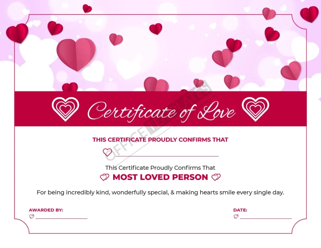 Heart-Themed Certificate of Love Template