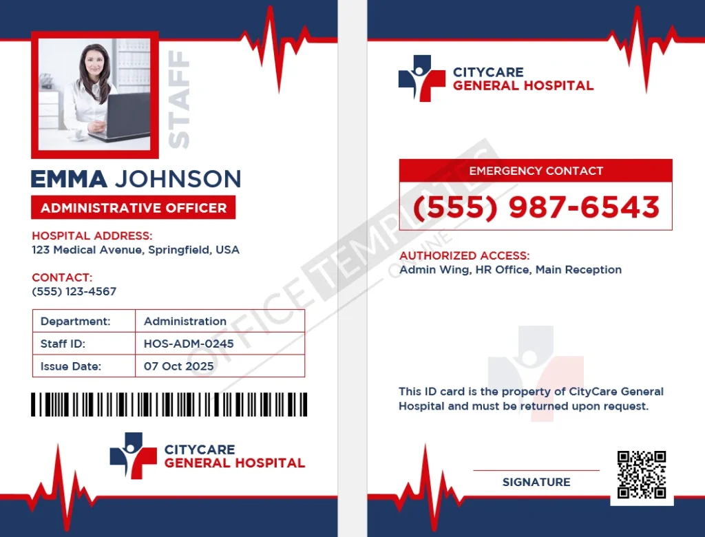 Hospital Admin Staff ID Badge Template for Word &ndash; Free Download