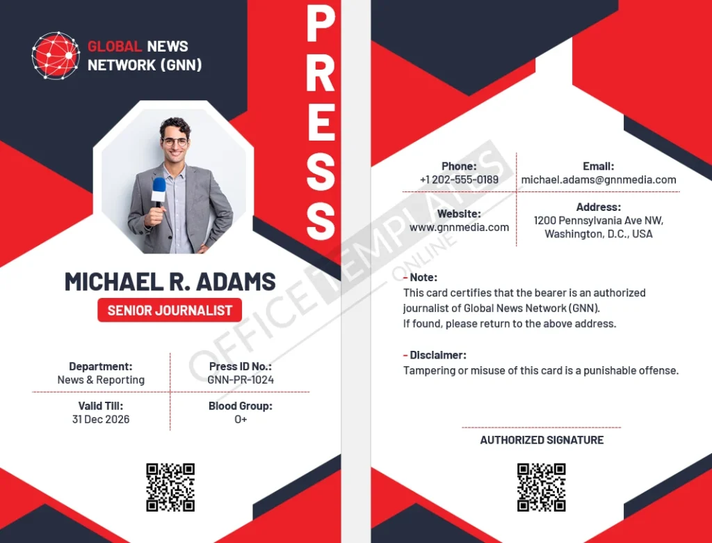 Press ID Card Template for Word (Journalist Badge) &ndash; Free Download
