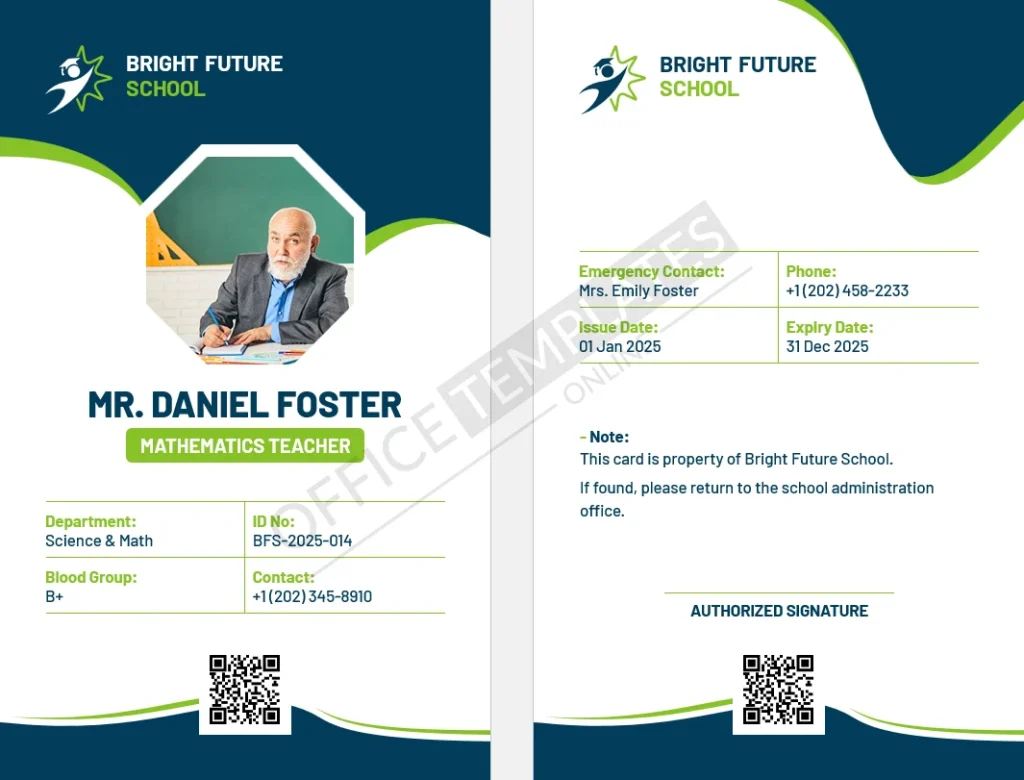 School Staff ID Card Template for Word (Teacher & Staff Badge) &ndash; Free Download