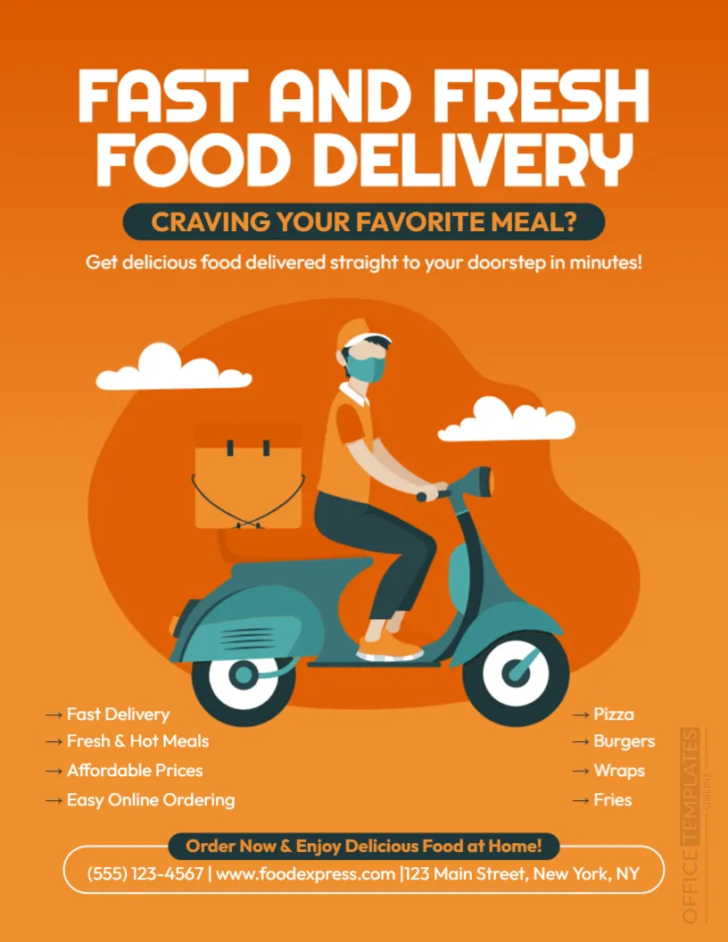 Food Delivery Flyer Template – Editable Restaurant Delivery Flyer
