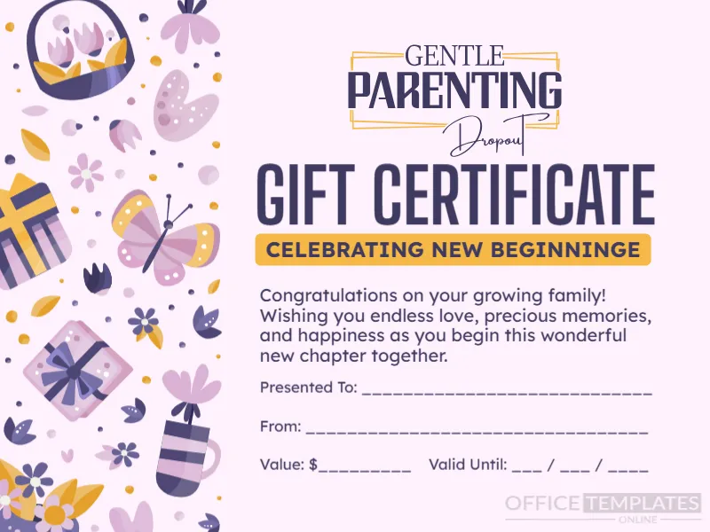 New Parent Gift Certificate Template – Editable & Printable Voucher for New Families