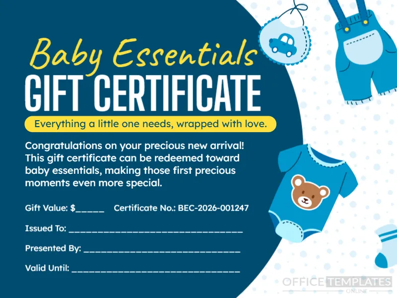Baby Essentials Gift Certificate Template – Editable & Printable Gift Voucher