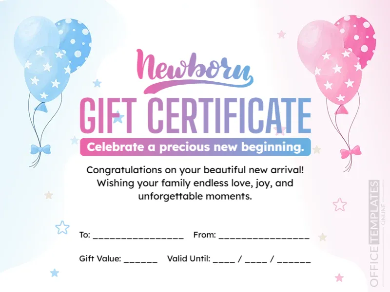 Newborn Celebration Gift Certificate Template – Editable & Printable Gift Voucher