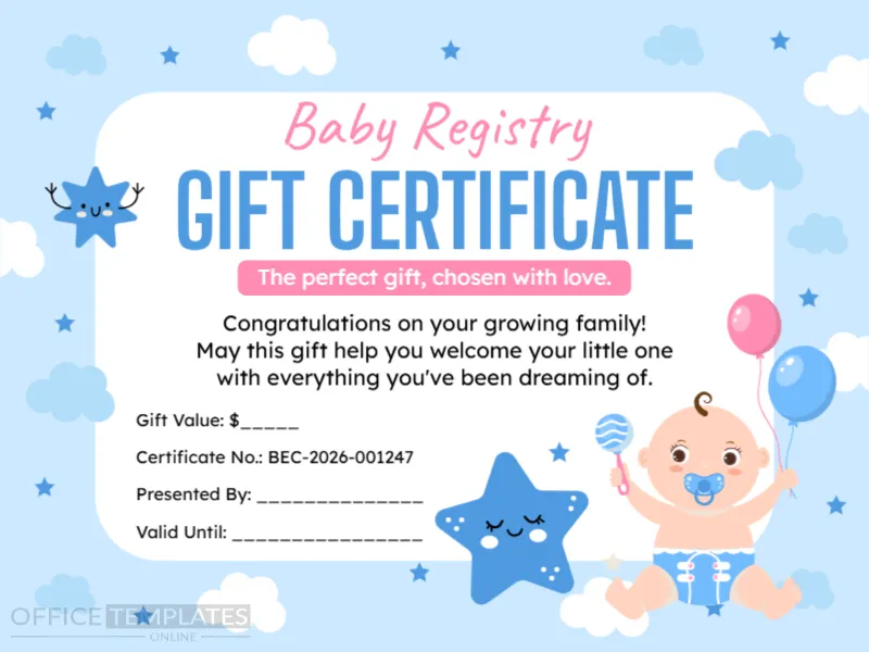 Baby Registry Gift Certificate Template – Editable & Printable Gift Certificate