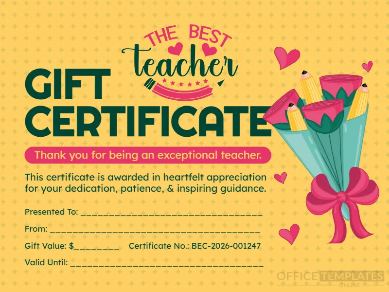 Teacher Appreciation Gift Certificate Template – Editable & Printable Appreciation Certificate