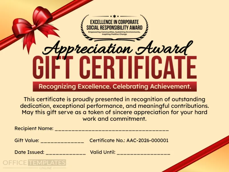 Appreciation Award Gift Certificate Template – Editable Online