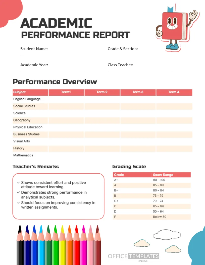 Academic Performance Report Card Template