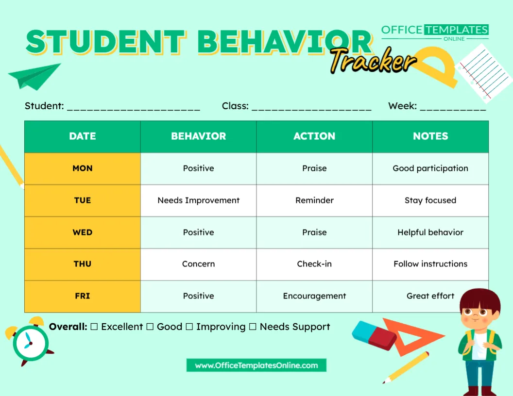 Free Student Behavior Tracker Template – Customize Online