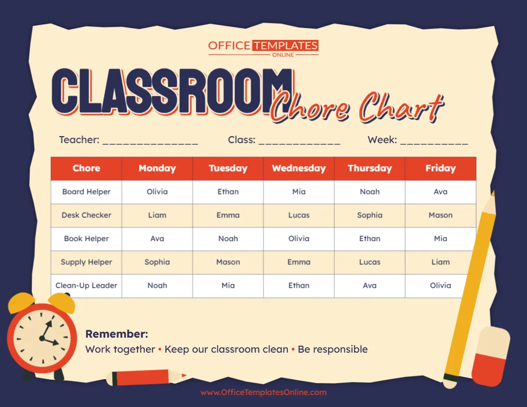 Free Classroom Chore Chart Template – Customize Online