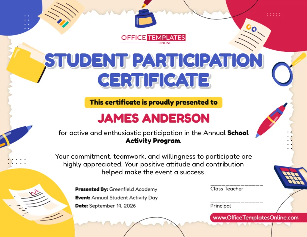 Student Participation Certificate Template – Edit Online & Download