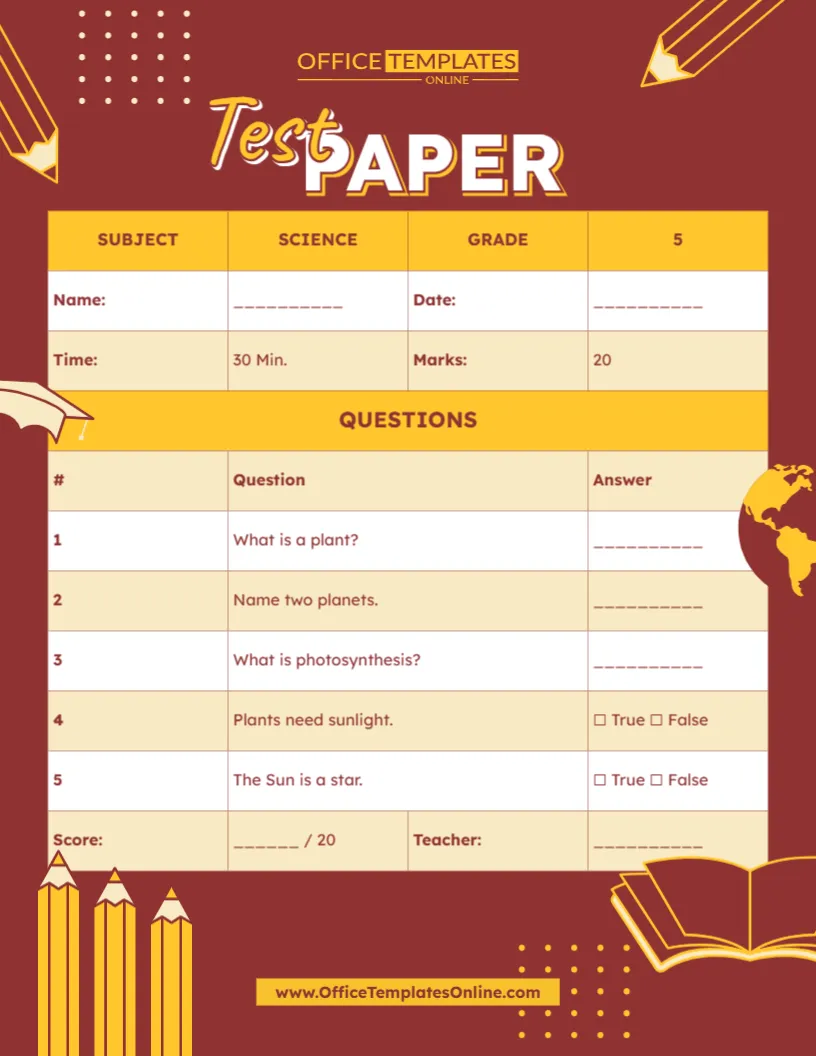 Free Test Paper Template – Create and Customize Online
