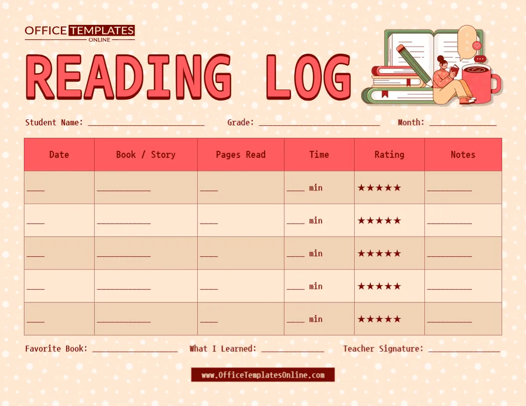 Reading Log Template – Track Books, Pages & Reading Time