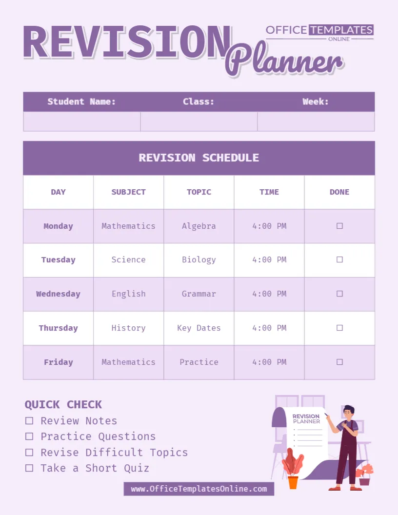 Free Online Revision Planner Template – Edit, Customize & Download