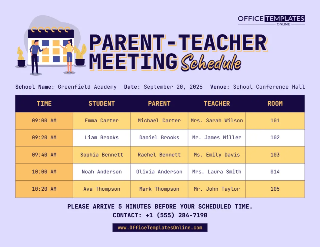 Free Parent-Teacher Meeting Schedule Template – Edit Online