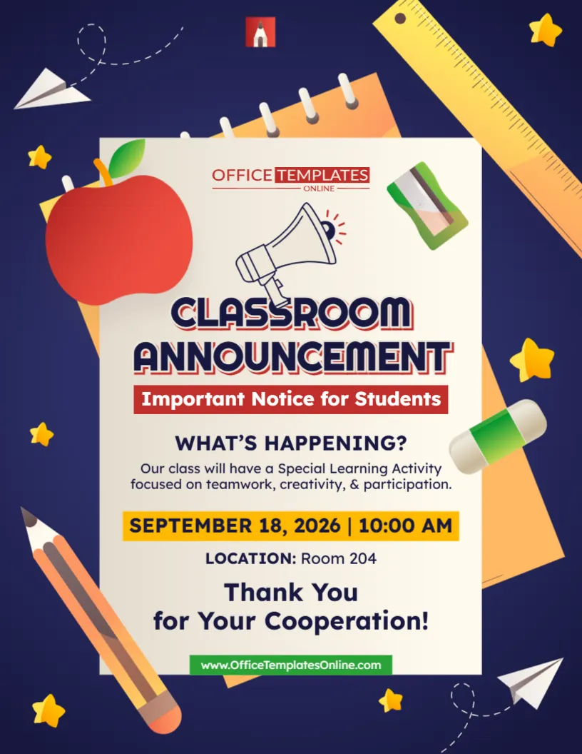 Classroom Announcement Template