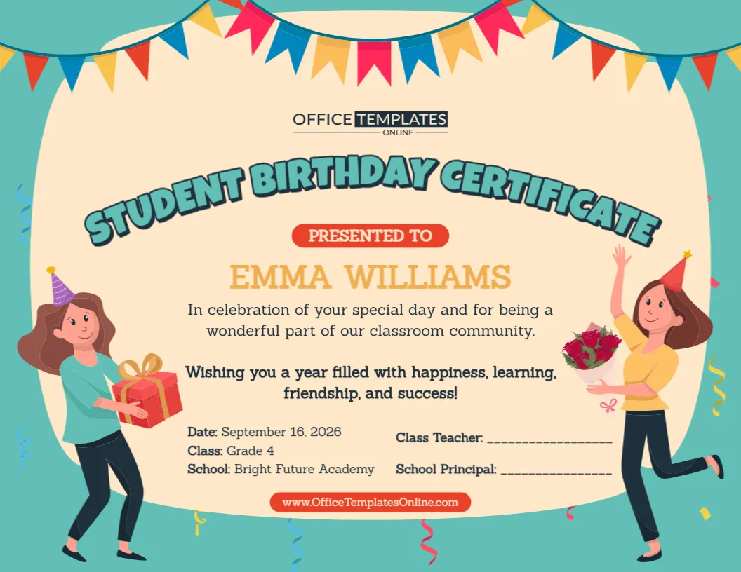 Student Birthday Certificate Template
