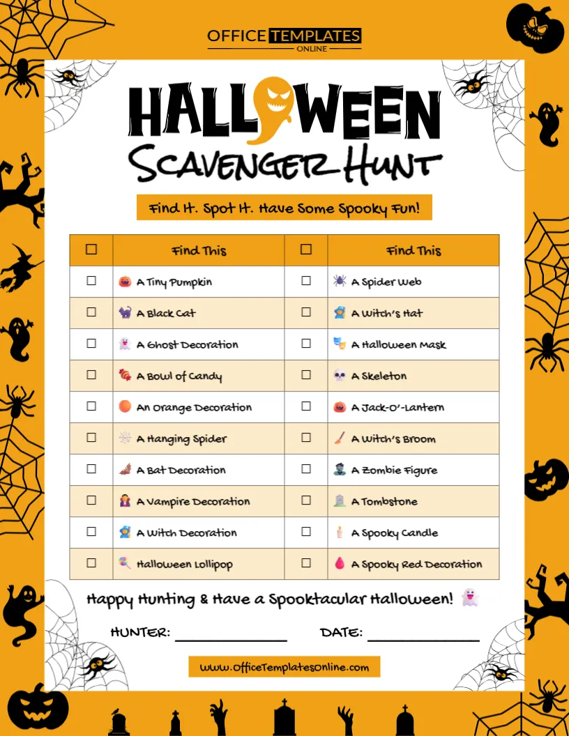 Halloween Scavenger Hunt Template