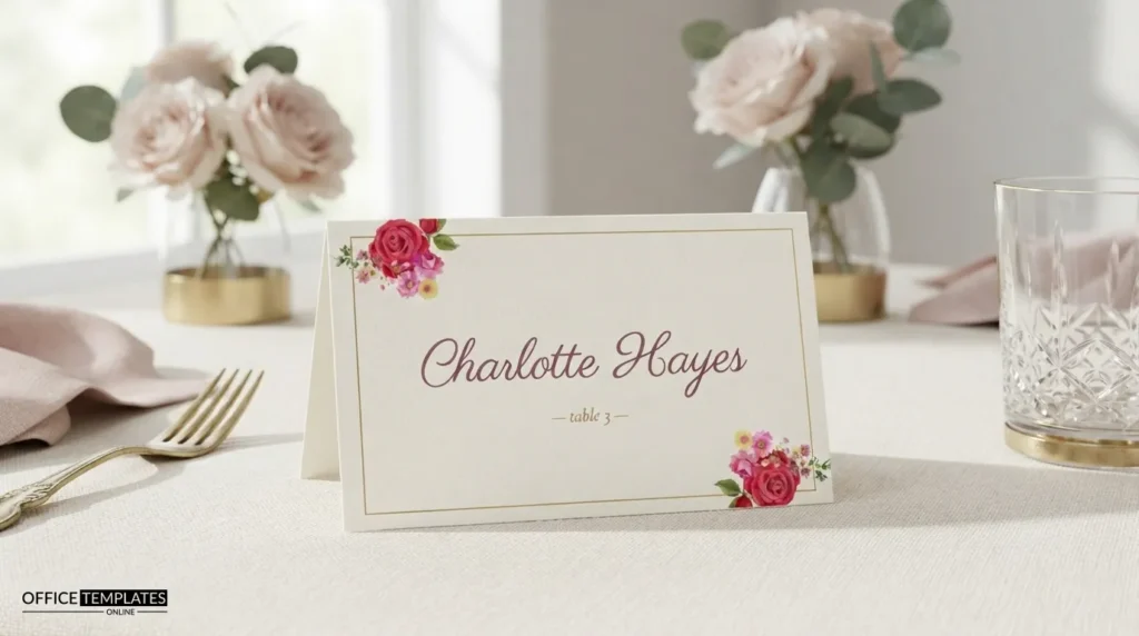 Blush Pink Roses Wedding Place Card