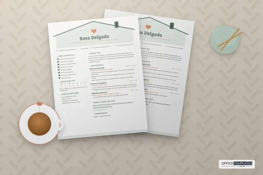 Caregiver Resume Template - Mockup 