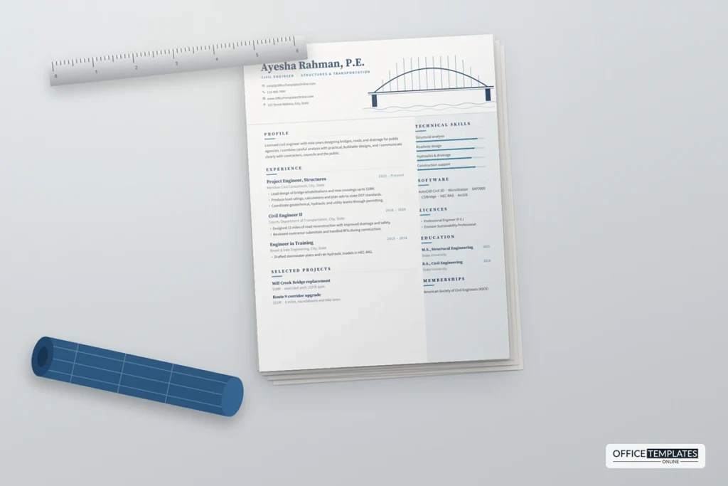Civil Engineer Resume Template - Mockup