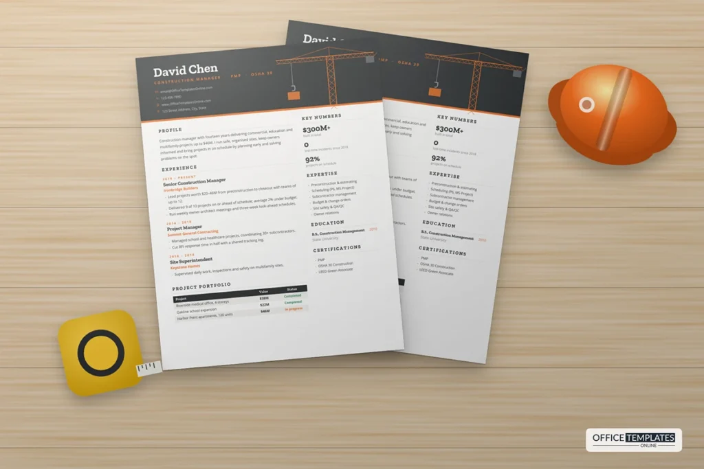 Construction Manager Resume Template