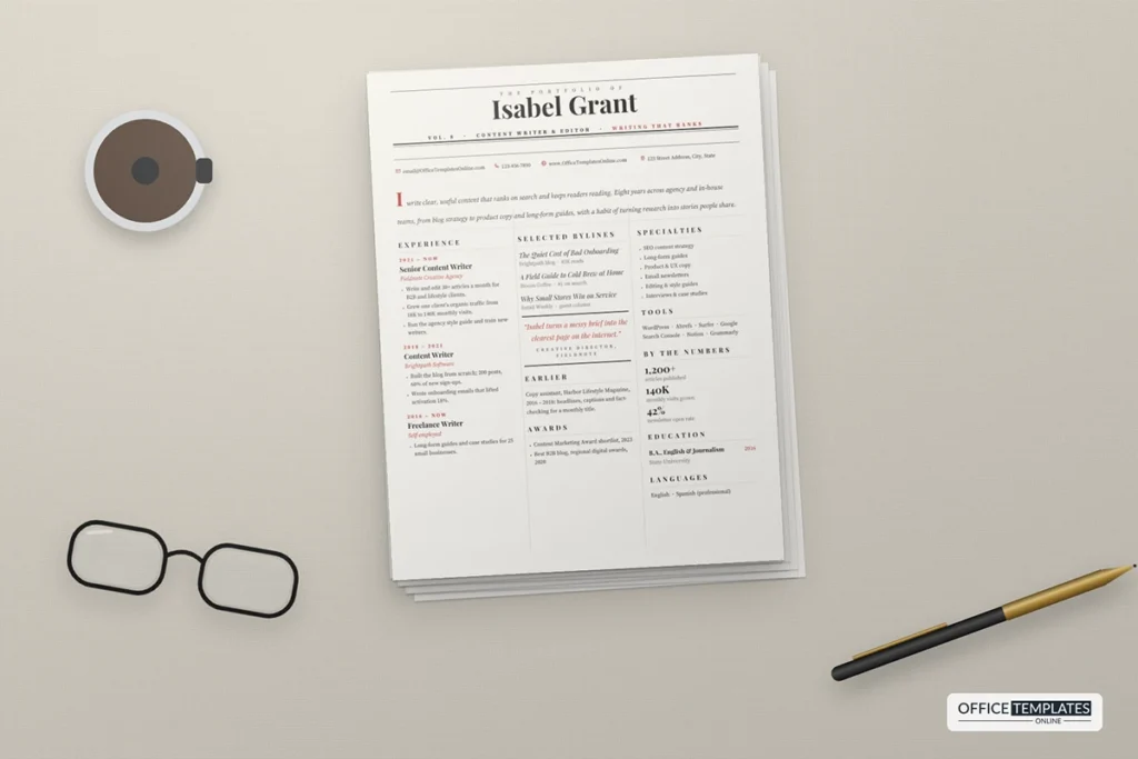 Content Writer Resume Template