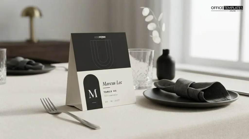 Modern Black Arch Wedding Place Card Preview