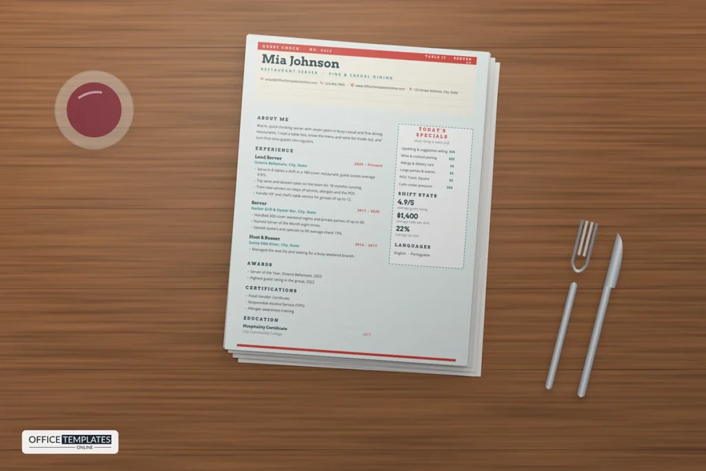 Restaurant Server Resume Template
