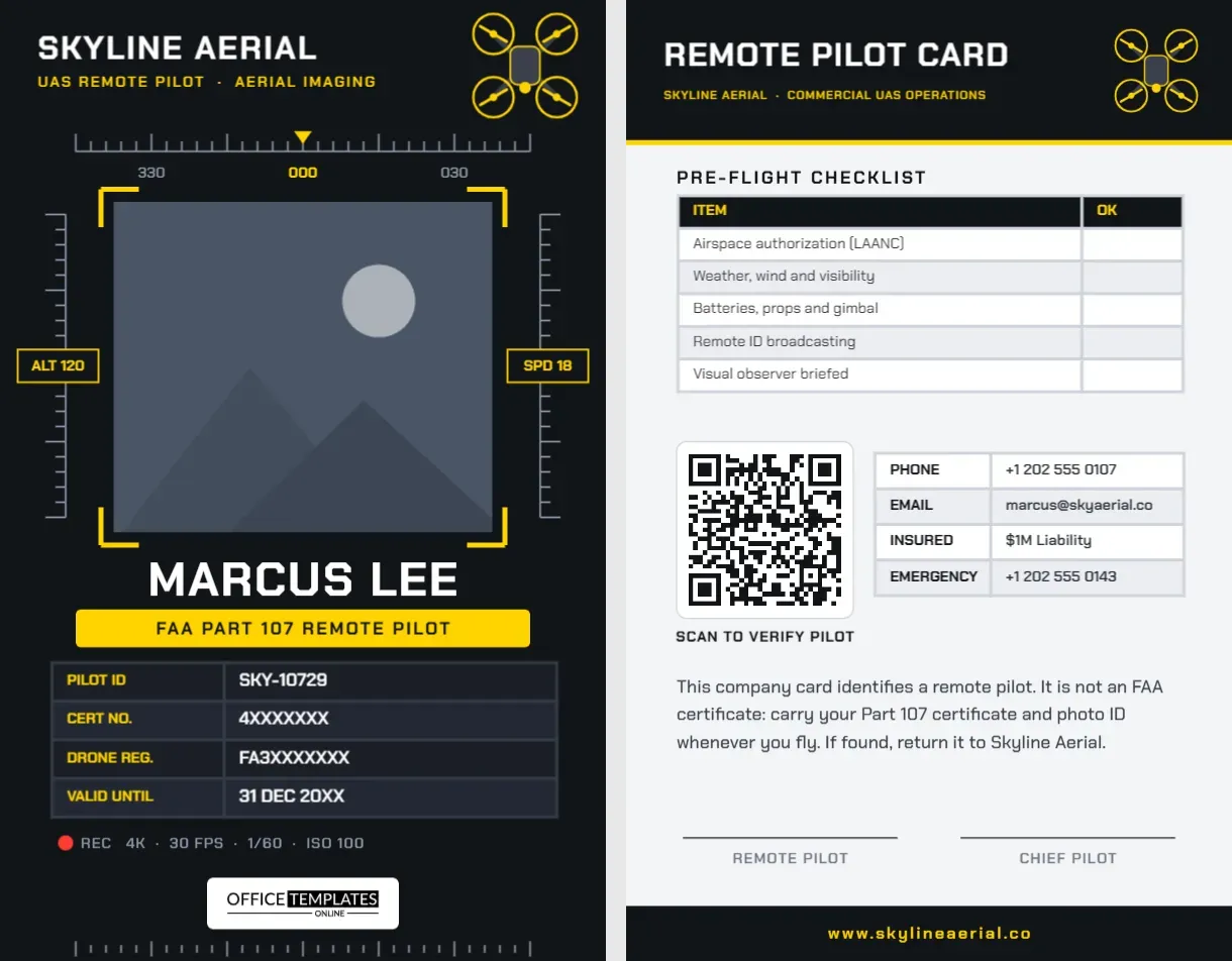 Drone Pilot ID Card – Aerial Photographer Badge With Flight HUD Design