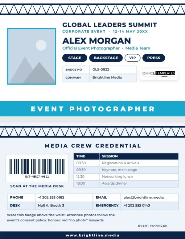Corporate Event Photographer Badge – Stage Truss Design With Access Zones