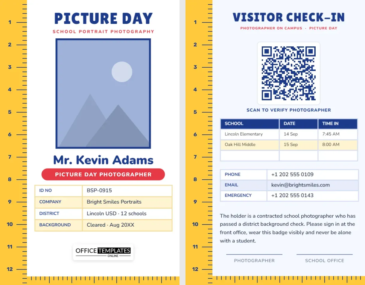 School Photographer ID Badge – Picture Day Design With Height Chart Ruler